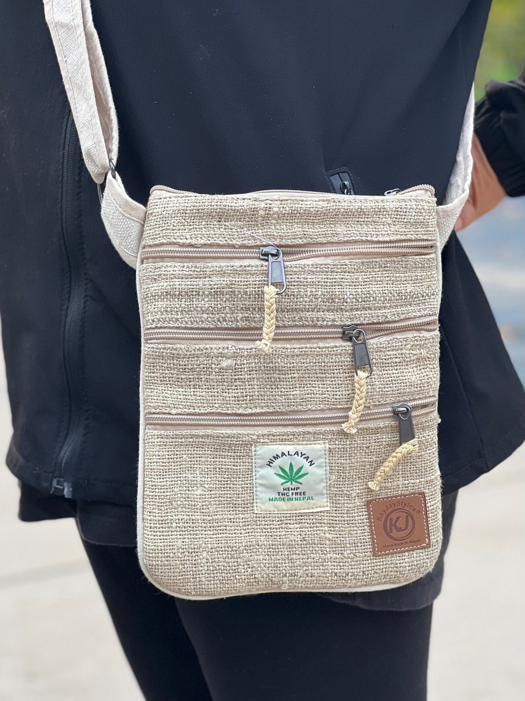 Handmade Hemp Crossbody Bag: Vegan Travel Sling Purse