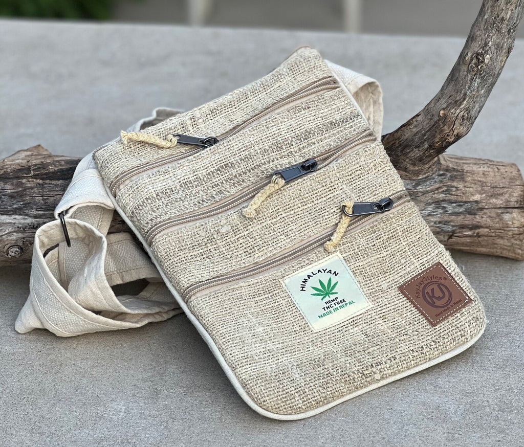 Handmade Hemp Crossbody Bag: Vegan Travel Sling Purse