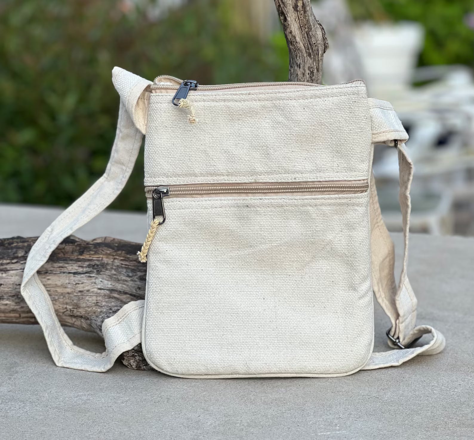 Handmade Hemp Crossbody Bag: Vegan Travel Sling Purse