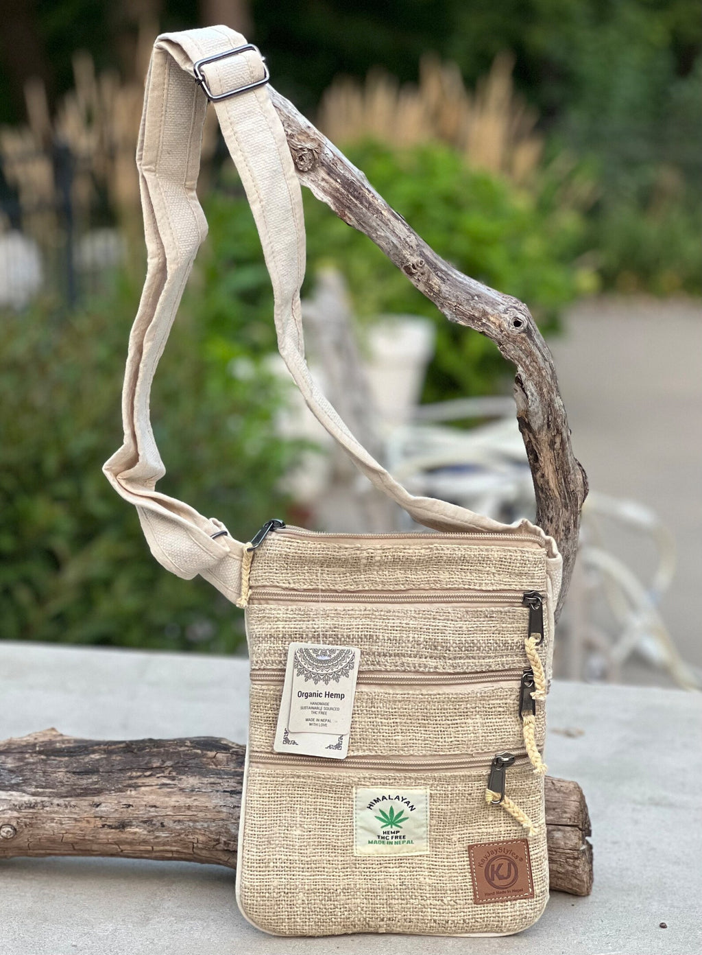 Handmade Hemp Crossbody Bag: Vegan Travel Sling Purse
