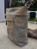Vintage Military Tent Crossbody Bag – Durable, Eco-Conscious, with Leather Accents & Stainless Steel Hardware - DharmaObjects