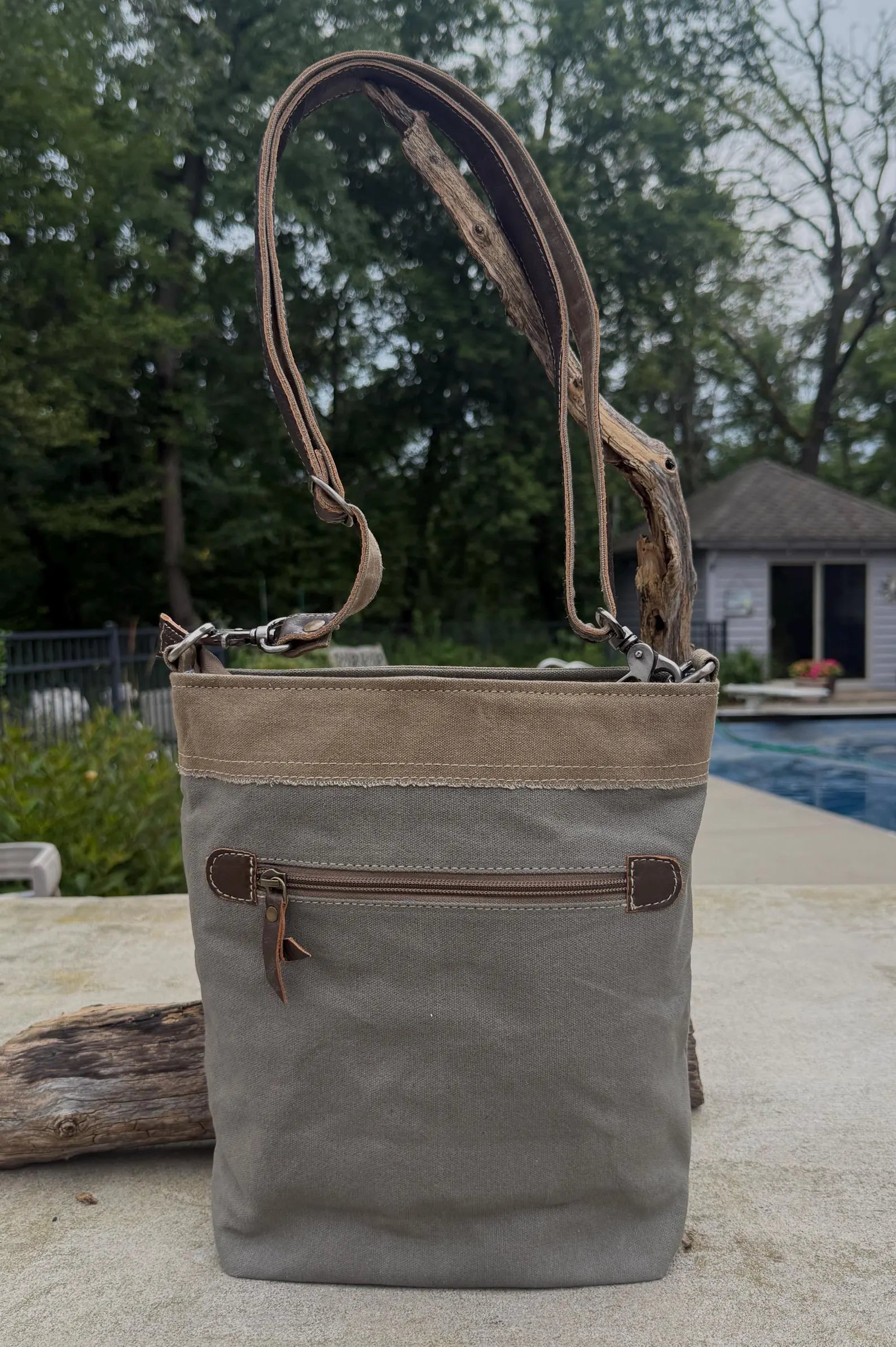 Vintage Military Tent Crossbody Bag – Durable, Eco-Conscious, with Leather Accents & Stainless Steel Hardware - DharmaObjects
