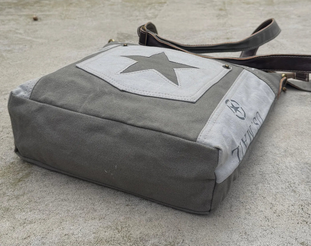 Star Crossbody Upcycled Military Canvas Bag - DharmaObjects