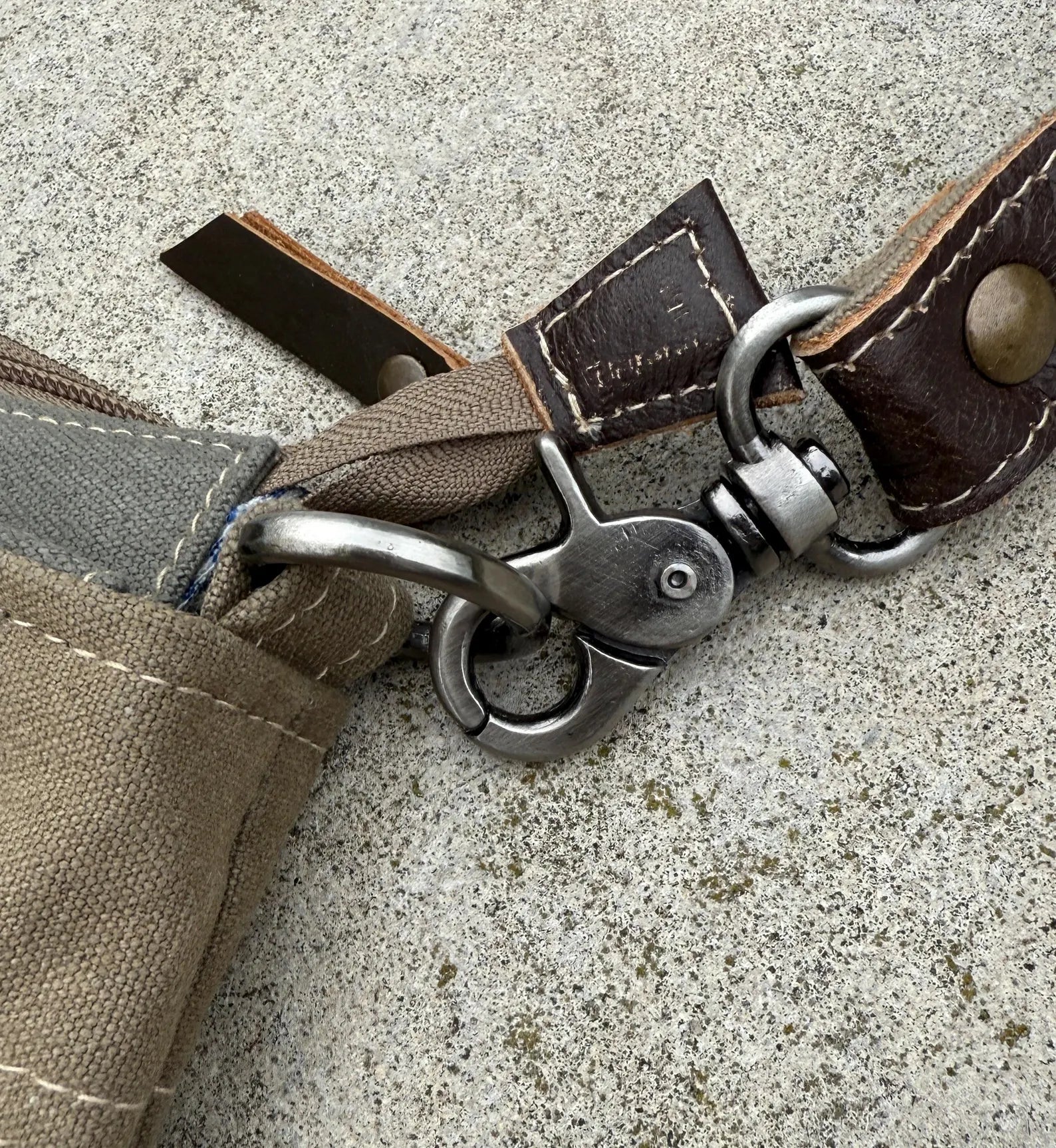 Vintage Military Tent Crossbody Bag – Durable, Eco-Conscious, with Leather Accents & Stainless Steel Hardware - DharmaObjects