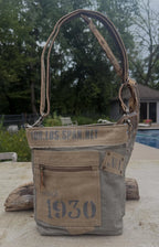Vintage Military Tent Crossbody Bag – Durable, Eco-Conscious, with Leather Accents & Stainless Steel Hardware - DharmaObjects