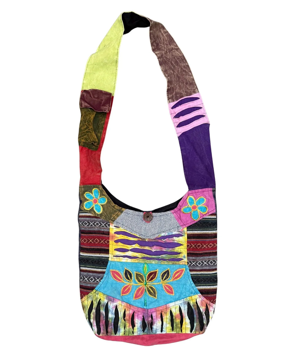 Bohemian Handmade Cotton Crossbody Bag | Slouchy Hobo Sling | Hippie Shoulder Bag