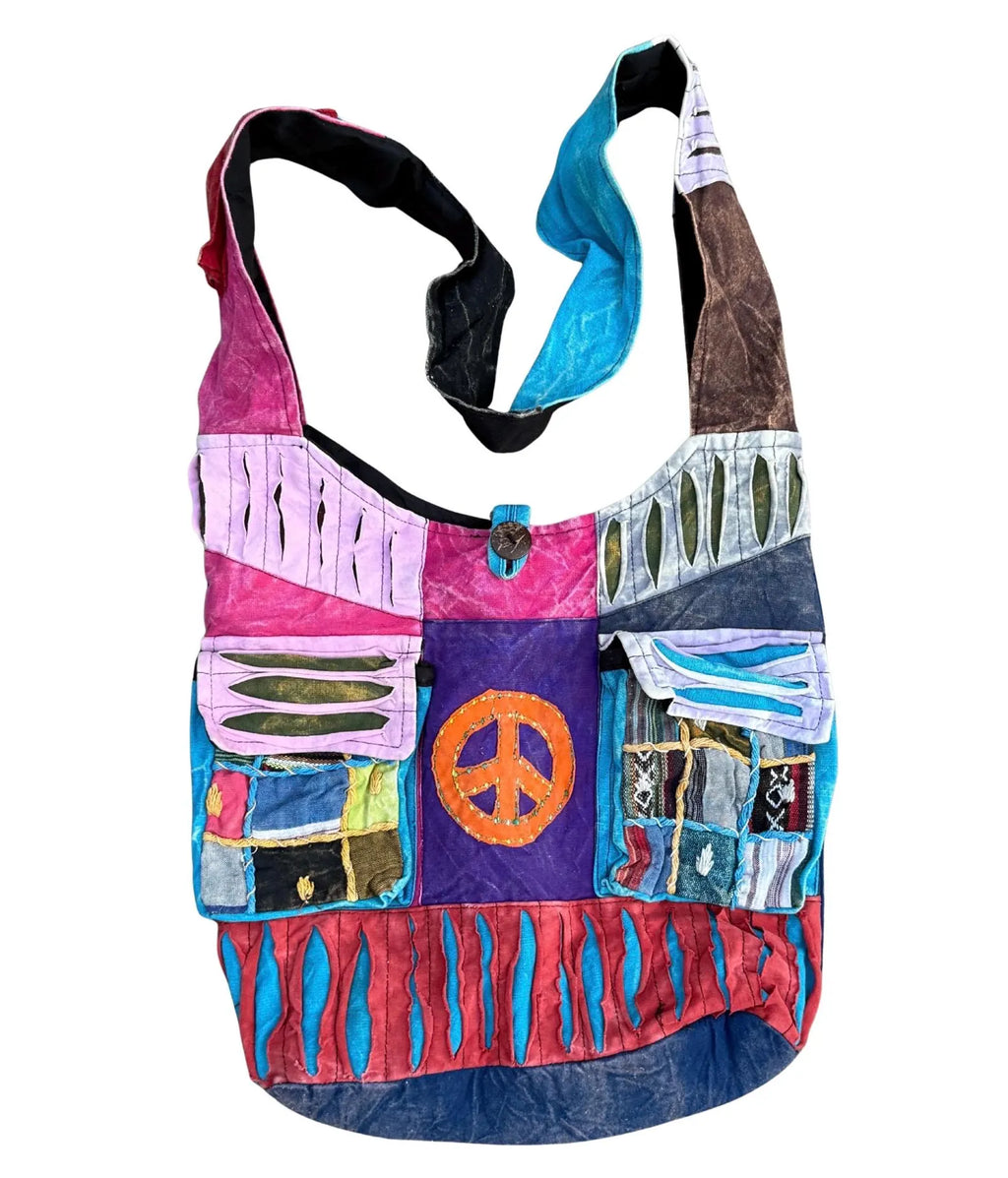 Bohemian Handmade Cotton Crossbody Bag | Slouchy Hobo Sling | Hippie Shoulder Bag