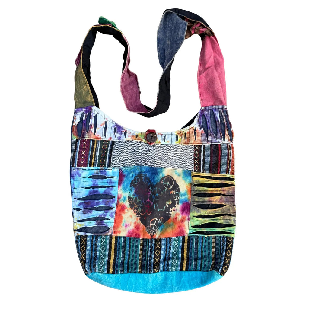 Bohemian Handmade Cotton Crossbody Bag | Slouchy Hobo Sling | Hippie Shoulder Bag