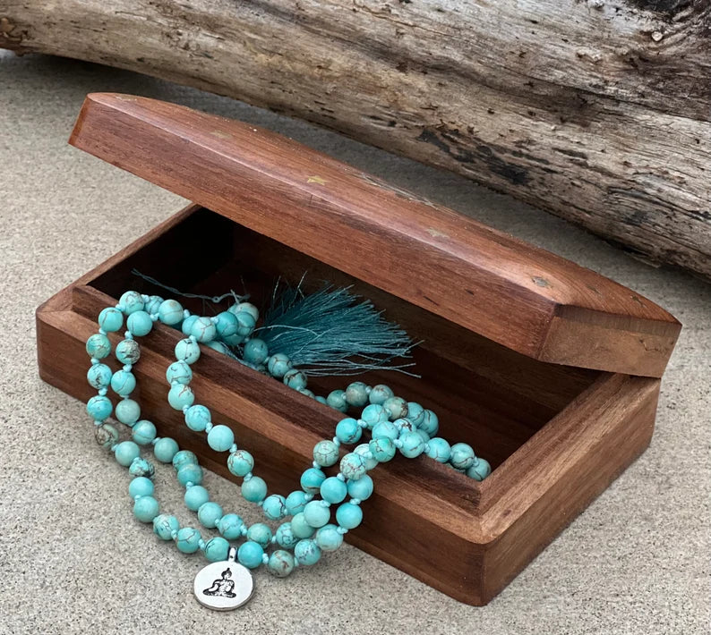 Turquoise 108 Beads Knotted Mala Prayer Meditation Yoga Chakra With Free Wooden Gift Box - Fast Shipping - DharmaObjects