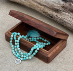 Turquoise 108 Beads Knotted Mala Prayer Meditation Yoga Chakra With Free Wooden Gift Box - Fast Shipping - DharmaObjects