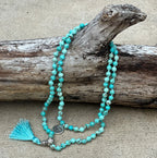 Turquoise 108 Beads Knotted Mala Prayer Meditation Yoga Chakra With Free Wooden Gift Box - Fast Shipping - DharmaObjects