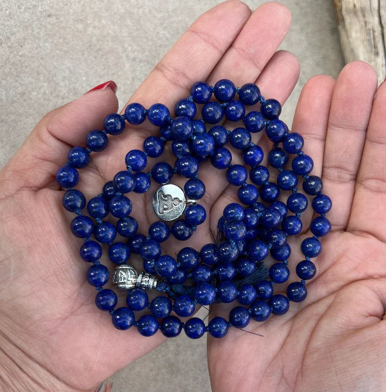 Tibetan Buddha Healing Stone 108 Beads Knotted Mala Prayer Meditation Yoga Chakra With Silver Guru Bead And Free Wooden Gift Box