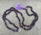 Tibetan Om Healing Stone 108 Beads Knotted Mala Prayer Meditation Yoga Chakra With Silver Guru Bead And Free Wooden Gift Box - DharmaObjects