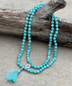 Tibetan Om Healing Stone 108 Beads Knotted Mala Prayer Meditation Yoga Chakra With Silver Guru Bead And Free Wooden Gift Box - DharmaObjects
