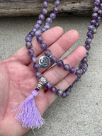 Tibetan Om Healing Stone 108 Beads Knotted Mala Prayer Meditation Yoga Chakra With Silver Guru Bead And Free Wooden Gift Box - DharmaObjects