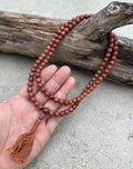 Tibetan Gold Stone Sand Stone 108 Beads Mala Rosary Meditation Yoga - Free Mala Pouch - DharmaObjects