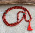 Tibetan Carnelian 108 Beads Mala Meditation Yoga With 3 Marker and Guru Bead With Free Silk Mala Pouch - DharmaObjects