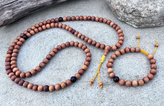 Tibetan Buddhist Genuine Sandal Wood Adjustable Mala Set / Meditation Mala / Free Silk Pouch