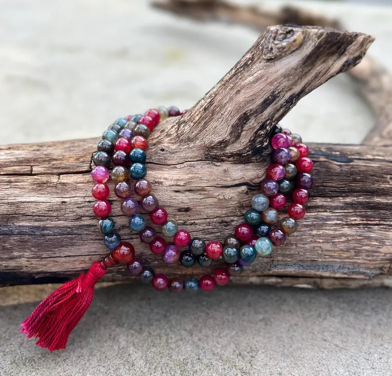 Tourmaline Mala 108 Beads – Hand Knotted Gemstone Meditation Prayer Necklace