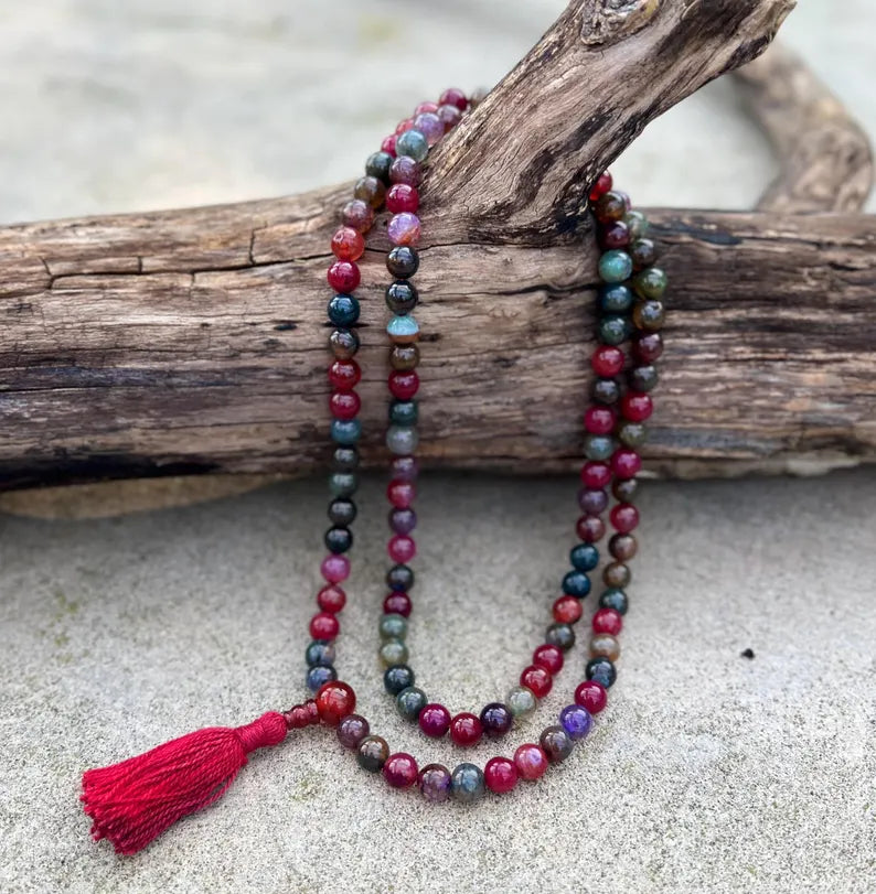 Tourmaline Mala 108 Beads – Hand Knotted Gemstone Meditation Prayer Necklace