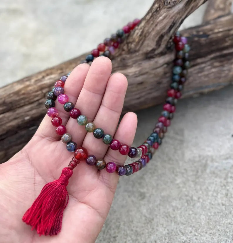 Tibetan Buddhist Tourmaline Mala Prayer Beads Rosary Meditation Yoga With Bag