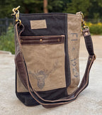 Repurposed And Upcycled Military Tent Crossbody Bag – Eco-Friendly, Durable, Genuine Leather & Brass Hardware - DharmaObjects