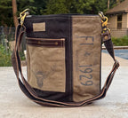 Repurposed And Upcycled Military Tent Crossbody Bag – Eco-Friendly, Durable, Genuine Leather & Brass Hardware - DharmaObjects