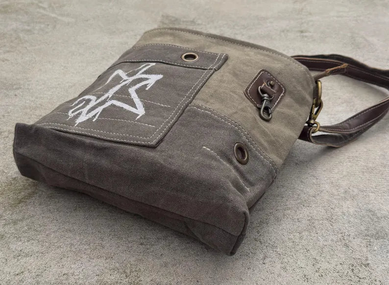 Graffiti Art Star Upcycled Military Canvas Bag - DharmaObjects