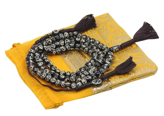 Tibetan Buddhist Peace Mala Necklace 108 Yak Bone Beads Counter Free Silk Pouch