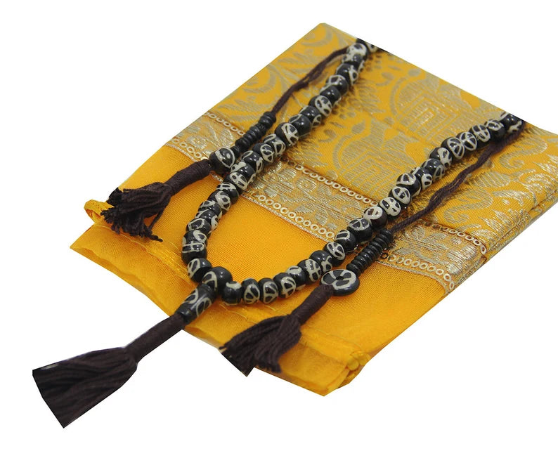 Tibetan Buddhist Peace Mala Necklace 108 Yak Bone Beads Counter Free Silk Pouch