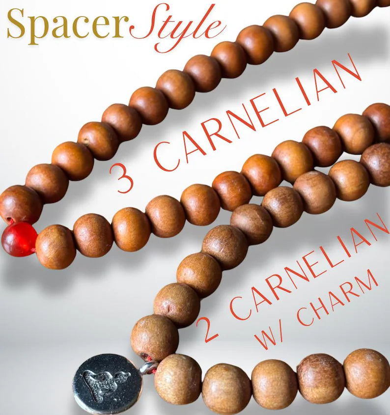 Sandalwood Carnelian Mala - DharmaObjects
