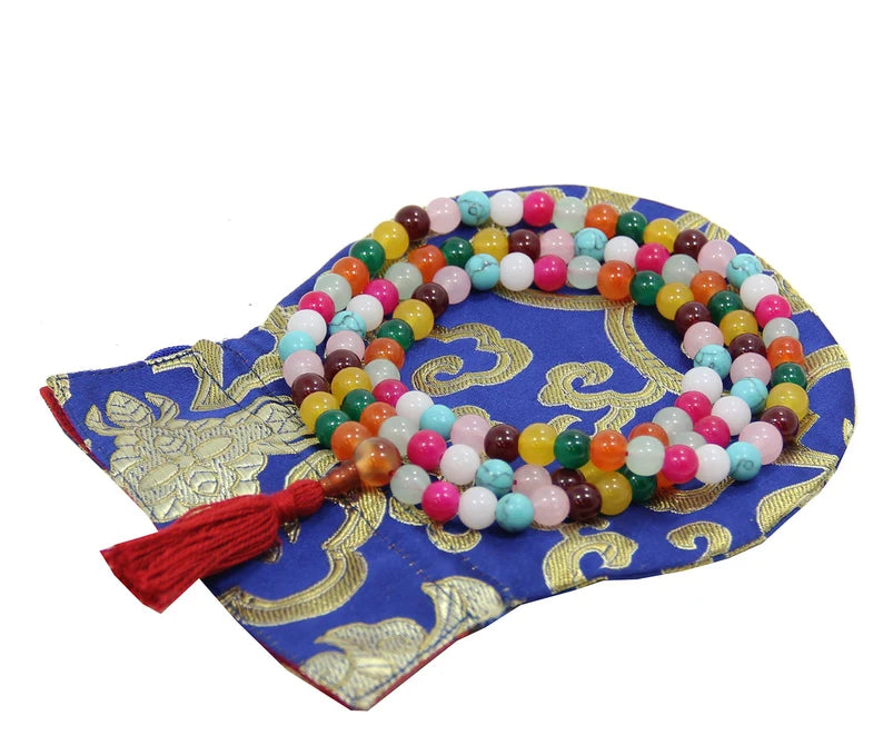 Tibetan 108 Beads Meditation Healing Chakra Stone Mala With Pouch