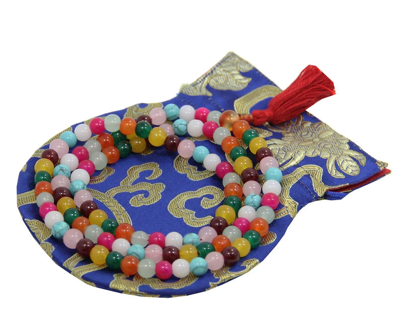 Tibetan 108 Beads Meditation Healing Chakra Stone Mala With Pouch - DharmaObjects