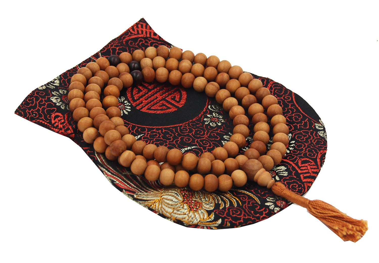 Tibetan Buddhist Genuine Sandal Wood Mala / Rosary 108 Beads / Free Silk Pouch - DharmaObjects