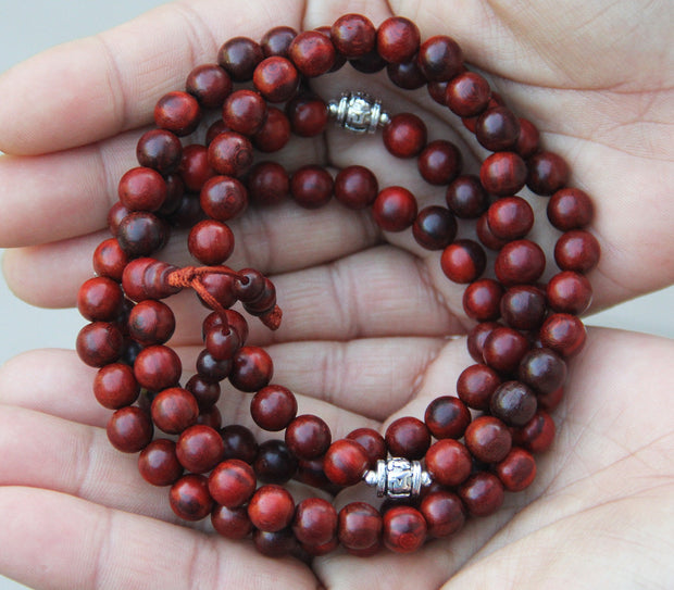Tibetan Buddhist Genuine Rosewood Mala / Rosary 108 Beads / Free Silk Pouch