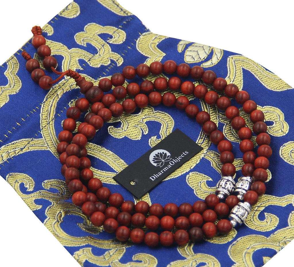 Tibetan Buddhist Genuine Rosewood Mala / Rosary 108 Beads / Free Silk Pouch