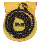 Tibetan Mala Buddhist Prayer Beads Rosary Ebony Wood With Silver Spacers Free Silk Pouch - DharmaObjects