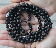 Tibetan Mala Buddhist Prayer Beads Rosary Ebony Wood With Silver Spacers Free Silk Pouch