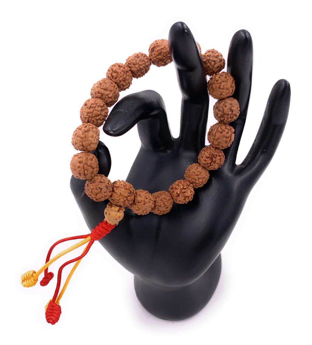 Light Color Rudraksha 18 Beads Wrist Mala Bracelets Multi Color Tassel Free Pouch