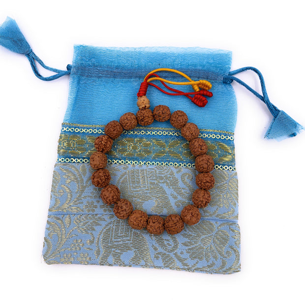 Light Color Rudraksha 18 Beads Wrist Mala Bracelets Multi Color Tassel Free Pouch