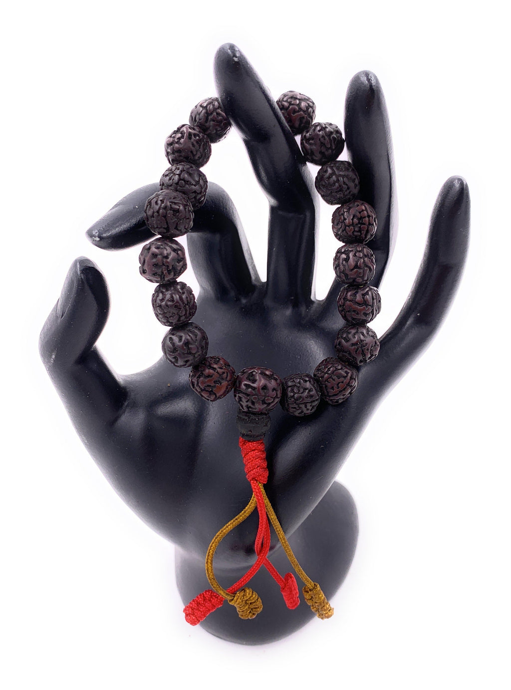 Dark Color Rudraksha 18 Beads Wrist Mala Bracelets Multi Color Tassel Free Pouch - DharmaObjects