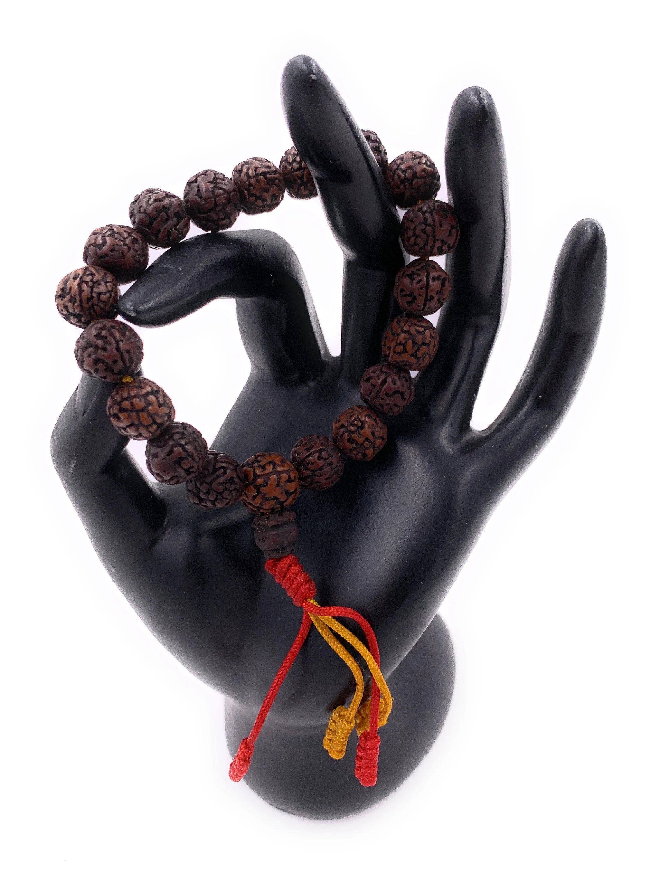 Dark Color Rudraksha 18 Beads Wrist Mala Bracelets Multi Color Tassel Free Pouch - DharmaObjects