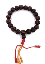 Dark Color Rudraksha 18 Beads Wrist Mala Bracelets Multi Color Tassel Free Pouch - DharmaObjects