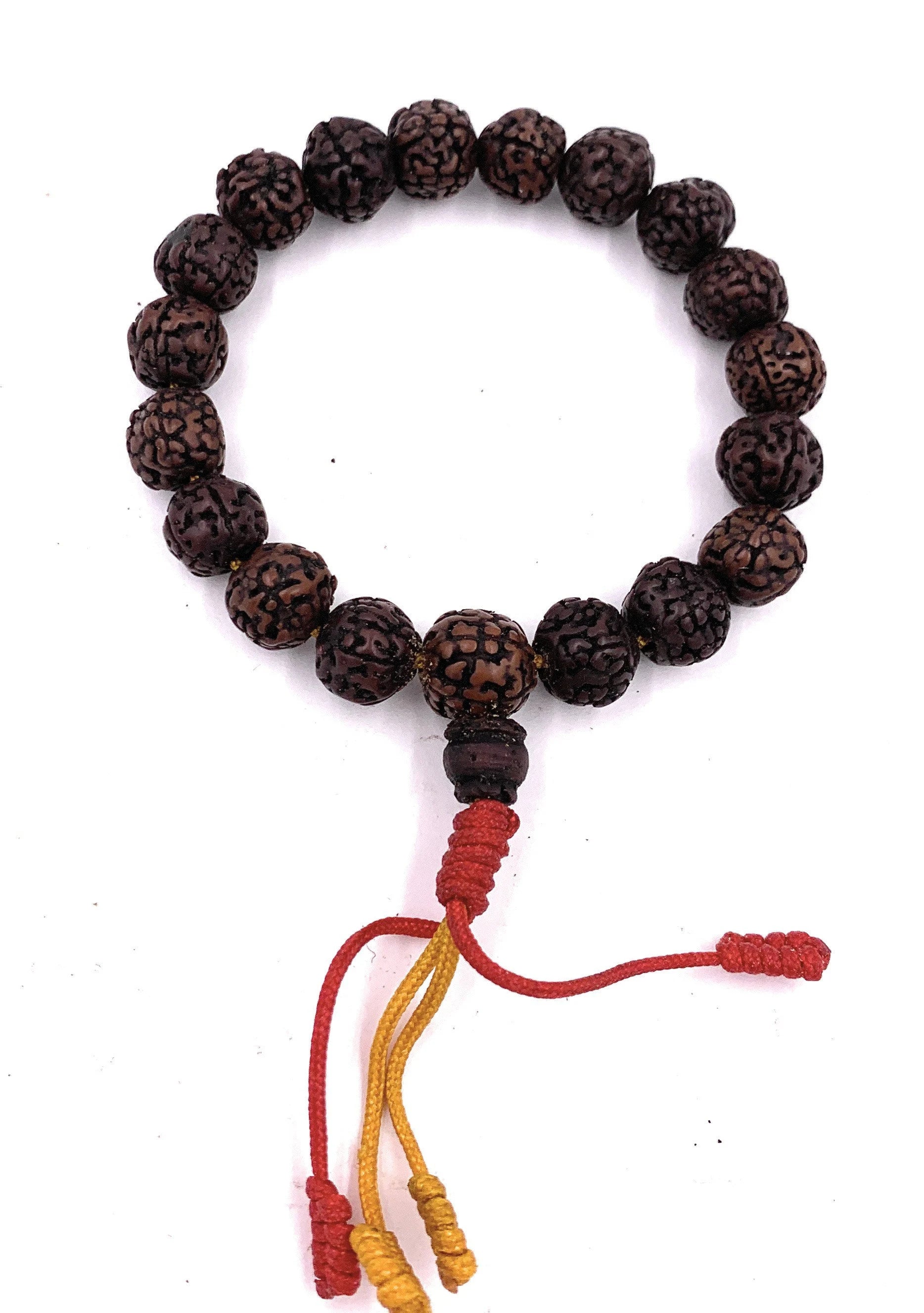 Dark Color Rudraksha 18 Beads Wrist Mala Bracelets Multi Color Tassel Free Pouch - DharmaObjects