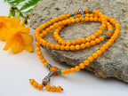 Tibetan Buddhist Mala / Rosary 108 Glass Beads/ Tibetan Silver Spacers / Free Mala Pouch - DharmaObjects