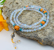 Tibetan Buddhist Mala / Rosary 108 Glass Beads/ Tibetan Silver Spacers / Free Mala Pouch