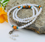 Tibetan Buddhist Mala / Rosary 108 Glass Beads/ Tibetan Silver Spacers / Free Mala Pouch - DharmaObjects