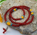 Tibetan Buddhist Mala / Rosary 108 Glass Beads/ Tibetan Silver Spacers / Free Mala Pouch - DharmaObjects