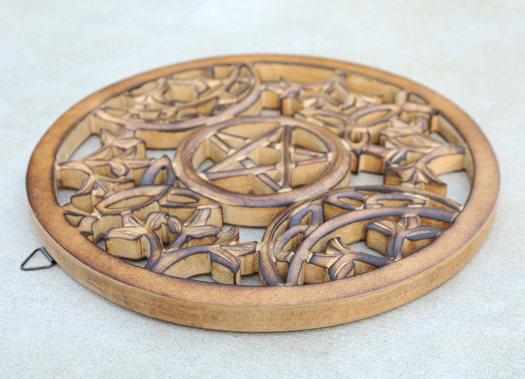 Handcrafted Triple Moon Decor For Home Blessings Protection Rustic Wall Mounted Art - DharmaObjects