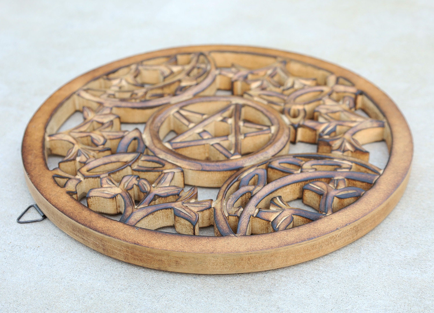 Handcrafted Triple Moon Decor For Home Blessings Protection Rustic Wall Mounted Art - DharmaObjects